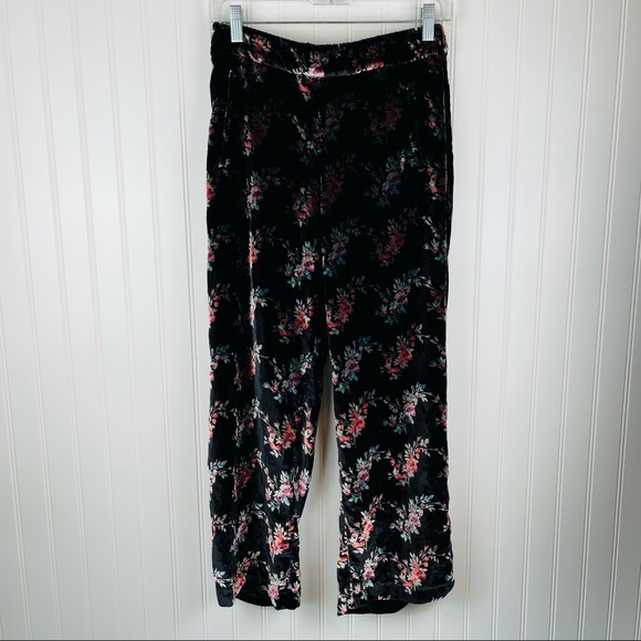 Zara Floral Velvet Black Pull On Trouser Pants Small - Picture 2 of 12